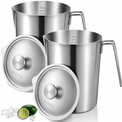 2 Pcs 32 oz Stainless Steel Pitcher with Lid (4 Cup, 1000 Ml) - size: 32 oz(4 Cup, 1000 ML)