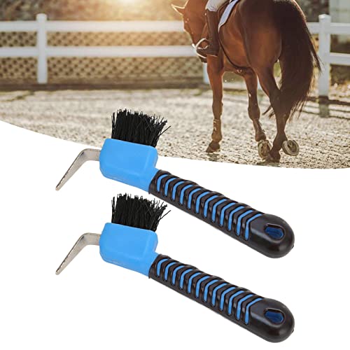 Horse Hoof Pick Brush 2Pcs Reinforced Steel Hook Soft Rubber Grip for Thorough Mud Removal for Horse Stable Work Boots, 17cm Stainless Steel Plastic for Equestrian Grooming Daily H