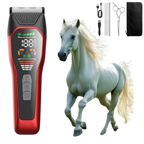 Horse Clippers,Quiet 2-Speed Horse Grooming Clippers,Rechargeable Pet Shaver with Scissors for Matted Long Hair,Cordless Wide-Blade Powerful Horse Trimmer Kit for Thick Coat #066 Red - color: Red-2
