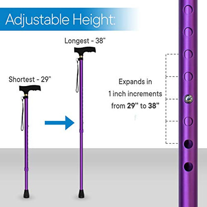RMS Walking Cane - Adjustable Walking Stick - Lightweight Aluminum Offset Cane with Ergonomic Handle and Wrist Strap - Ideal Daily Living Aid for Limited Mobility - color: Lavender