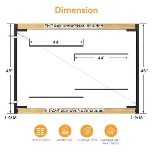 DIYHD 조절 가능한 처짐 방지 게이트 프레임 키트, 2x4 목재용, 2팩 - color: 2팩, size: 60"~96" Wide, 4'~5' High