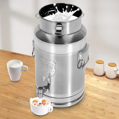20L/5.28Gal Stainless Steel Beverage Storage Dispenser with a Spigot Milk Can Drink Jug Dispenser with Hangable Lid, 9.84 * 18.11in (Silver - 20L/5.28Gal) - color: Silver - 20L/5.28Gal