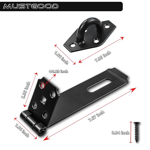 Heavy Duty Gate Lock, 7-3/4" Extra Thick Steel, Padlock Clasp, hasp Latch, shed Door Latch, Black