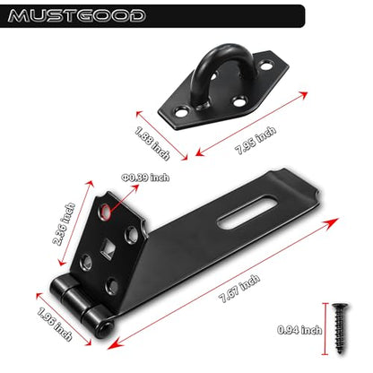 Heavy Duty Gate Lock, 7-3/4" Extra Thick Steel, Padlock Clasp, hasp Latch, shed Door Latch, Black