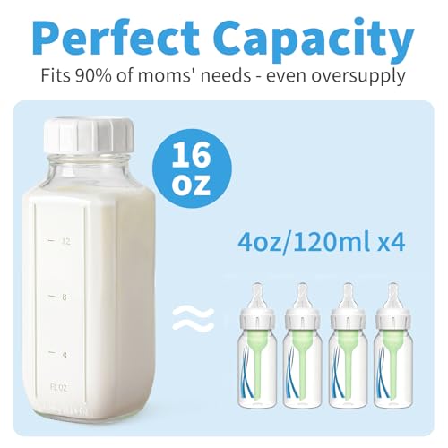 Syntic 2 Pack 16 Oz Glass Breastmilk Storage Bottles with Pour Spouts - color: 2 Set-Light Blue/Light Gray