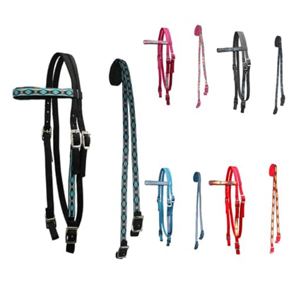Tahoe Tack Overlay Printed Nylon Western Browband Headstall with Matching Split Reins 1 Year Warranty - color: Aztec, size: Cob