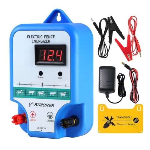 Electric Fence Charger - Multi-Powered, 12 kV 3 Joules High-Power Output Energizer with LED Display, Repels Large Wildlife - Ideal for Livestock, Pet, Poultry, Gardens, Orchards Protection