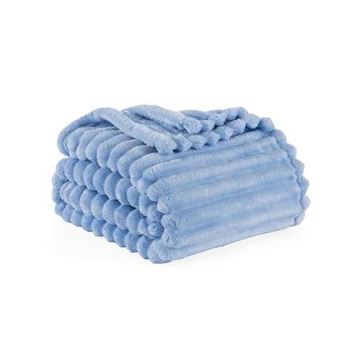 Berkshire Ribbed VelvetLoft® Throw – 330gsm Medium Weight Plush, Extra Soft & Warm Plush Throw Blanket for Bedroom, Couch, Travel – Durable & Easy Care(Blue Moment, Throw Size 50" x 60") - color: Blue Moment, size: Throw (50 in x 60 in)