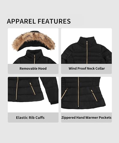 BodiLove Women's Fur Hooded Thickened Jacket with Fleece Lining - color: Black, size: Medium