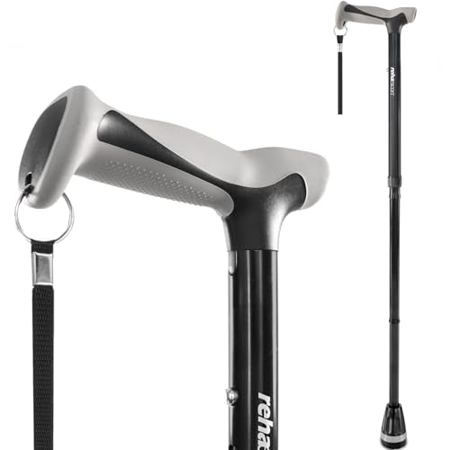 Rehaescort Walking Cane, Folding, Adjustable, Lightweight, Walking Canes for Men & Women, Soft Ergonomic Handle, Heavy Duty All Terrain Tip, Walking Sticks for Seniors & Adults with Travel Bag - color: Black