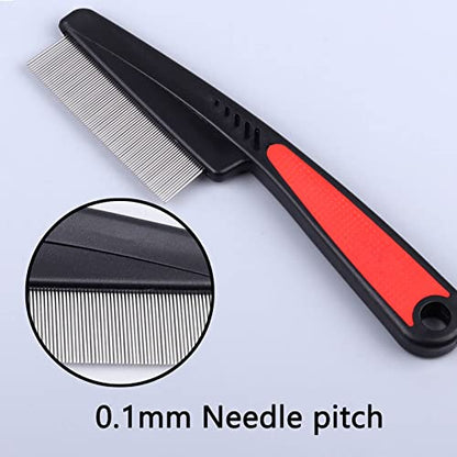 Yumflan 1.0mm Fine Tooth Stainless Steel Flea Comb for Dogs & Cats, Grip | Designed To Remove Fleas, Eggs, Dander, Debris, Glides Smoothly Through The Coat, Gentle On Skin, Built for Daily Grooming