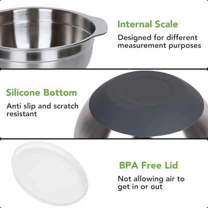 304 Stainless Steel Colander and Strainer, 5QT Large Capacity and 6QT Mixing Bowl, Micropore for Washing Rice, Fruit, and Cooked Pasta, Perfect Draining for Grain and Bean - size: 5QT+6QT