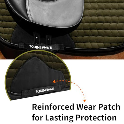 EQUINEWAVE Aria Soft Suede Dressage Saddle Pad – Breathable Moisture-Wicking Lining, Shock-Absorbing Cushion, Contoured Spine, English Horse Saddle Pad - color: Olive green