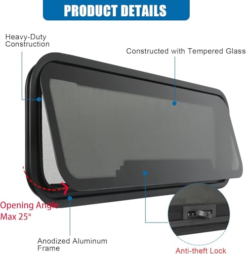 NEW Breathable RV Window, Tinted with Net Screen and Trim Ring - size: 35x12in