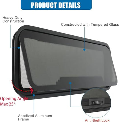 NEW Breathable RV Window, Tinted with Net Screen and Trim Ring - size: 35x12in