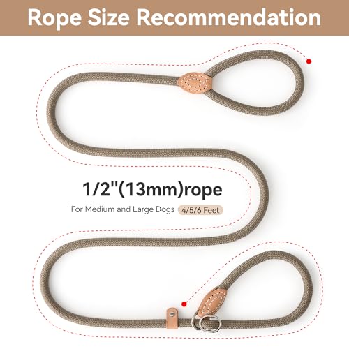 Mile High Life Heavy Duty Slip Lead No Pull Leash 6/5/4FT for Large Dogs - color: Khaki, size: 6 Feet