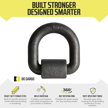 DC Cargo Mall Weld-On D Ring 1" Trailer Tie-Down Anchors (2 Pack) – Super Heavy-Duty Forged Steel, 46,800 lb. Breaking Strength (ABS Rated) - size: 1"
