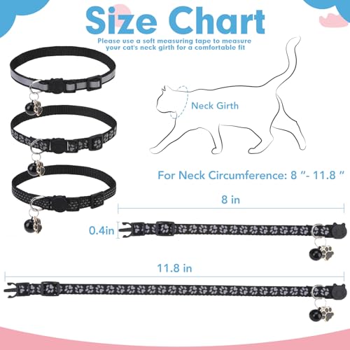 BINGPET Reflective Cat Collar Breakaway with Bell,Cute Kitten Collar,Black - color: Reflective(Black)-3pcs