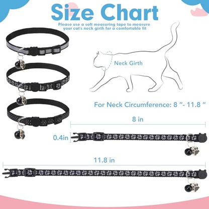 BINGPET Reflective Cat Collar Breakaway with Bell,Cute Kitten Collar,Black - color: Reflective(Black)-3pcs