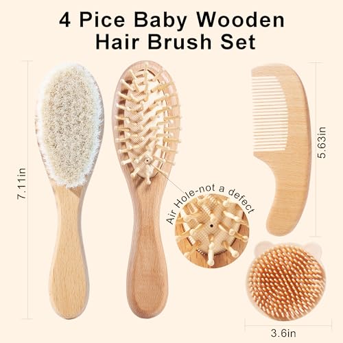 Baby Hair Brush Set for Newborns, Wooden Baby Brush & Comb - Toddler Cradle Cap Brush, Ultra Soft Goat Hair Bristles, Baby Grooming Kit for Baby Showers & Registries Gift Set
