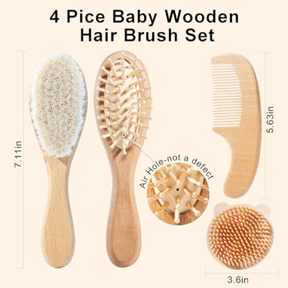 Baby Hair Brush Set for Newborns, Wooden Baby Brush & Comb - Toddler Cradle Cap Brush, Ultra Soft Goat Hair Bristles, Baby Grooming Kit for Baby Showers & Registries Gift Set