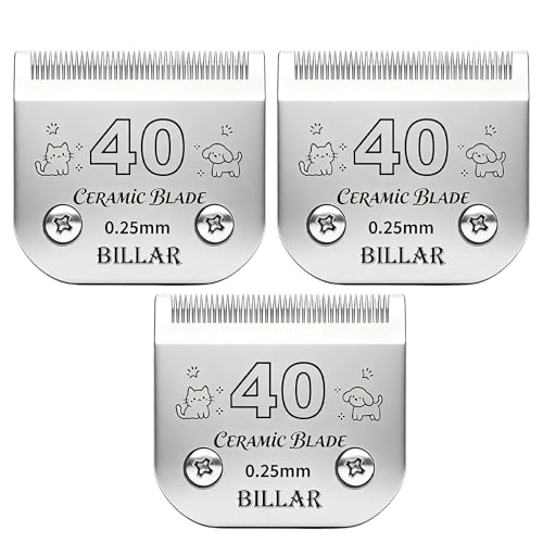 BILLAR® Detachable Pet Dog Grooming Clipper Ceramic Blades,Compatible with Size-40 Cut Length 1/100"(0.25mm),Compatible with andis/Oster A5/Wahl KM10 Series Clippers（3PACK） - size: 40#-3PACK