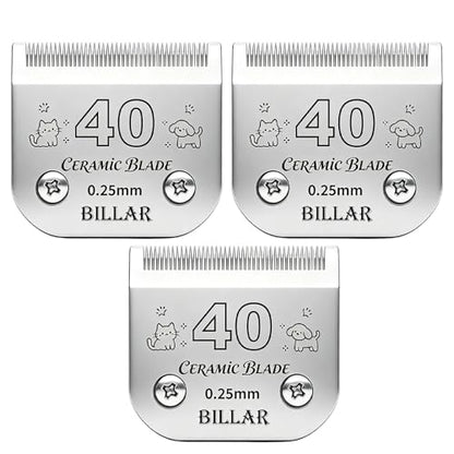 BILLAR® Detachable Pet Dog Grooming Clipper Ceramic Blades,Compatible with Size-40 Cut Length 1/100"(0.25mm),Compatible with andis/Oster A5/Wahl KM10 Series Clippers（3PACK） - size: 40#-3PACK