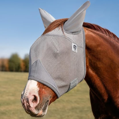 Raelitego Horse Fly Mask with Ears, Breathable Mesh UV Protection (L) - size: L
