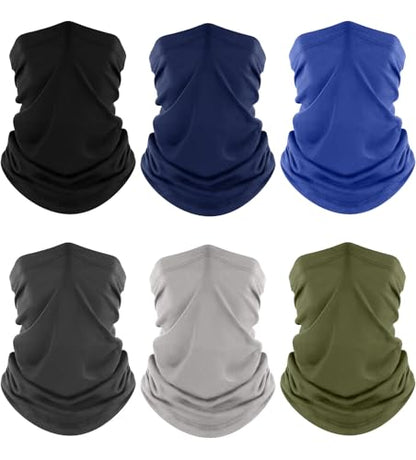 Fuinloth Neck Gaiter, 6 Pack Cooling UV Protection Bandana Face Mask Gator - color: Black+blue+green+gray+light Gray+navy