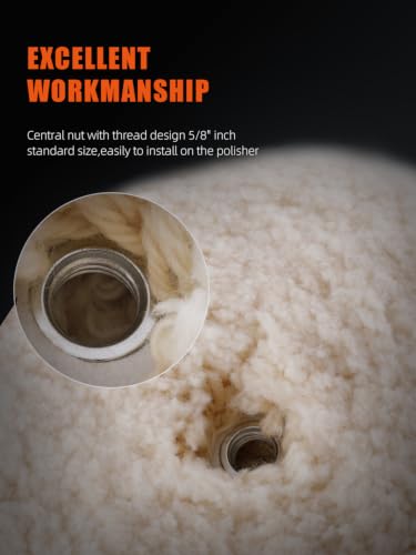 SPTA 7" (180mm) Wool Buffing Pad, Double Side 100% Natural Wool Pad with 5/8-11 Thread for 2-Sided Compound Cutting and Polishing for Automotive, Marine and Epoxies - size: 7 inch (180 mm)
