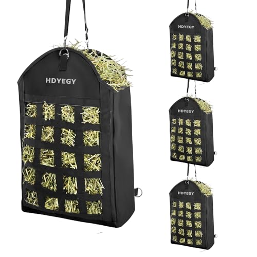 4 Pack Heavy Duty 1200D Slow Feeder Hay Bag with Large Opening for Horse, Goat, Donkeys, 13.78x7.45x18.1 Inch