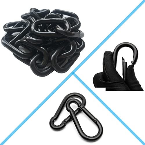 Black Heavy Duty Hanging Chains with 2 Carabiners, Chair Hardware for Indoor Outdoor Playground Hammock Punching Bags 800 LB Capacity Small Chain Double Clips (Black Metal-1 PCS)