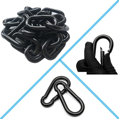 Black Heavy Duty Hanging Chains with 2 Carabiners, Chair Hardware for Indoor Outdoor Playground Hammock Punching Bags 800 LB Capacity Small Chain Double Clips (Black Metal-1 PCS)