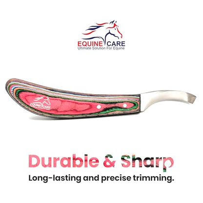 Equine Care Farrier Hoof Knife (Left-Handed) | Razor Sharp J2 Stainless Steel Blade, Ergonomic Handle | Professional Grade Precision Tool for Horse, Cow, Goat & Livestock Hoof Trimming & Shoeing. | Farrier hoof knife for horses, goats, sheep and cattle; J