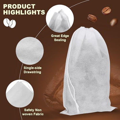 Cold Brew Coffee Filter Bags 200 Pack, Disposable Mesh Brewing Bags with Drawstring, No Mess Cold Brew Maker Bags for Coffee Concentrate, Iced Coffee, Mason Jar, Large Fine Mesh Tea Infuser Bags