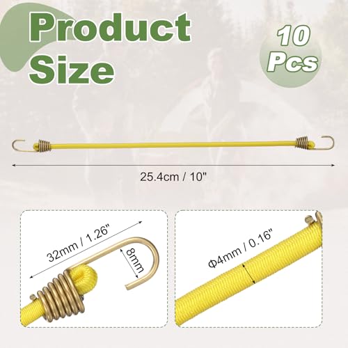 PATIKIL Bungee Cords with Hooks, (10 Inch, Yellow)(10Pcs), Adjustable Rubber Stretchy Heavy Duty Short Elastic Bungee Cord for Luggage Roof Rack Hang Outdoor Tent Tarp