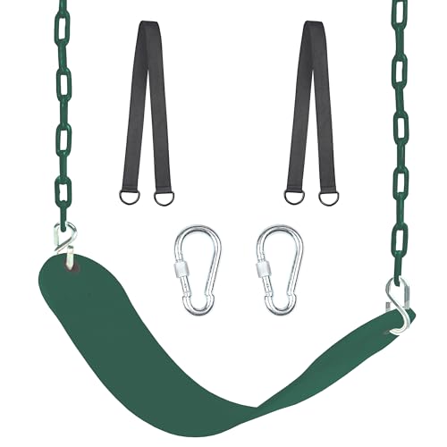 66" Heavy Duty Coated Iron Chain Sensory Swing Seat, Therapy Outdoor Playground Set Accessories With Snap Hooks and Hanging Straps (Green) - color: Green