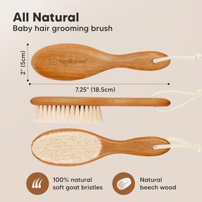 KeaBabies Baby Hair Brush and KeaBabies Diaper Caddy Organizer - Wooden Brush with Soft Goat Bristles, Organizer for Nursery, Cradle Cap Hairbrush