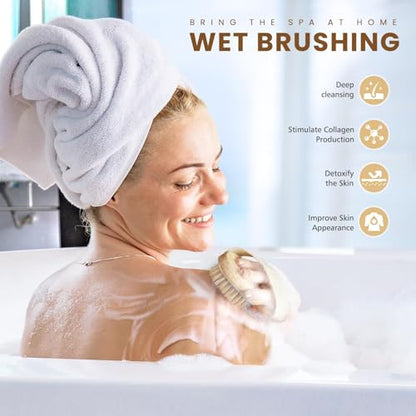 POPCHOSE Dry Brushing Body Brush, 2 Pack Boar Bristle Exfoliating Brush | Natural Boar Bristle Body Brush, Dry or Wet Exfoliating Shower Scrub Brush for Smoother Skin, Self Care Routine Gift - size: 2 Count (2*Boar Bristles)