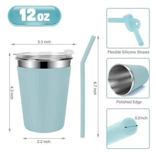 Yummy Sam 12 OZ Stainless Steel Kids Cups for Cold Hot Drink, Yellow Green | Spill Proof Unbreakable Toddler Smoothie Cups, Water Drinking Tumblers for Children Adult School Outdoor Home Use - color: Yellow Green