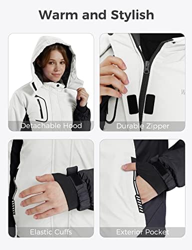 wantdo Girls Winter Ski Coat Fleece Snowboarding Jacket Waterproof 10000mm | Removable Hood, Chest Pocket, Fleece Lining, Windproof, Machine Washable - color: White, size: 6-7