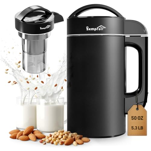 304 Stainless Steel Almond Milk Maker Machine (Built-in Filter) 50oz 6-7 Cups Per Batch, 8-IN-1 Cooking Blender Make Plant Based Nut Milk, Soy Oat Milk, Soup & Juice, Automatic Cleaning (Black)