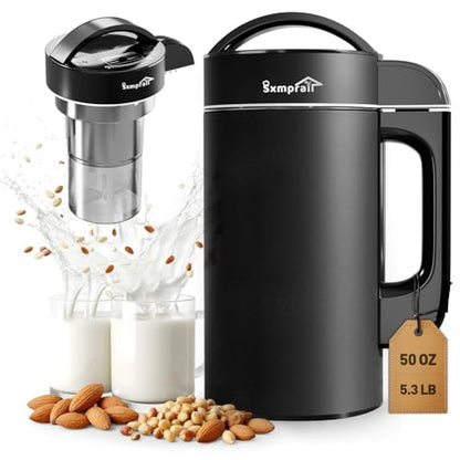 304 Stainless Steel Almond Milk Maker Machine (Built-in Filter) 50oz 6-7 Cups Per Batch, 8-IN-1 Cooking Blender Make Plant Based Nut Milk, Soy Oat Milk, Soup & Juice, Automatic Cleaning (Black)