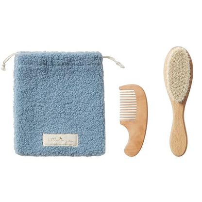 MYZI Baby Hair Brush Set – Soft Baby Brush Set for Newborns, Baby Comb and Brush Set Girl and Boy, Toddler Hair Brush and Toddler Comb - Baby Gift Set - color: Blue