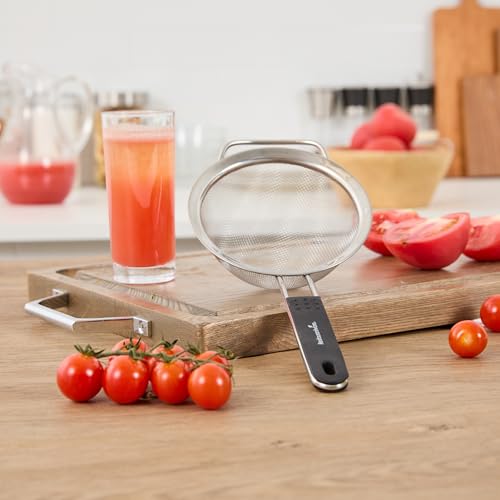 Restaurantware Fine Mesh Strainer 1 Count 12.6" x 5.5" x 2.3" with Silicone Handle Stainless Steel Extra Fine Mesh Strainer Heat-Resistant Handle Dishwasher-Safe for Rice, Quinoa, Pasta - size: Standard, Extra Fine Mesh-5 1/2"