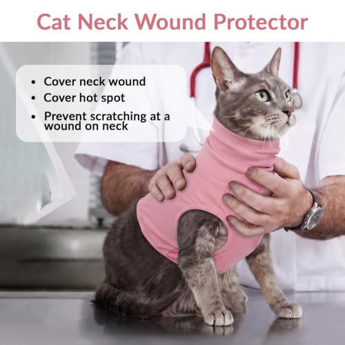 ROZKITCH Cat Neck Protector Wound Cover, Dog Surgery Recovery Suit | Surgical Neck Cover Cat Ear Hematoma Wrap CherryPink XS - color: CherryPink, size: XS(Chest: 14.2")