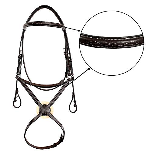 Exion Fancy Stitched Figure 8 Hunter Bridle with Laced Reins – Raised Veg-Tanned Leather English Jumping Bridle Set for Horses – Classic Mexicana Split-Poll Equestrian Show Tack, Pony Cob Full
