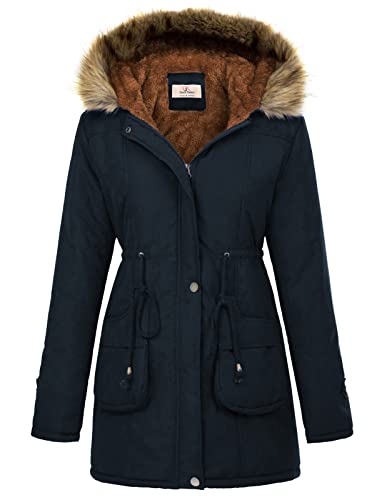 GRACE KARIN Women's Winter Coats Fleece Parkas Anoraks Hooded Military Jacket Coats - color: Dark Blue, size: 3X-Large