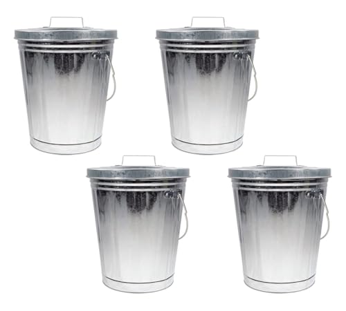 Mytee Products 4 Pack Galvanized Trash Can w/Lid Ideal for Trailers - 4 Gallon Steel Mounted Small Outdoor Garbage Can for Home, Office, Bathroom, Kitchen - Fire and Heat Resistant - color: 4 - Pack, size: 4 Gallon
