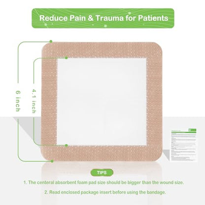 NeuHeils Silicone Foam Dressing with Border 6"x6", 5 Pack for Bed Sores - size: 6''x6'' (Pack of 5)